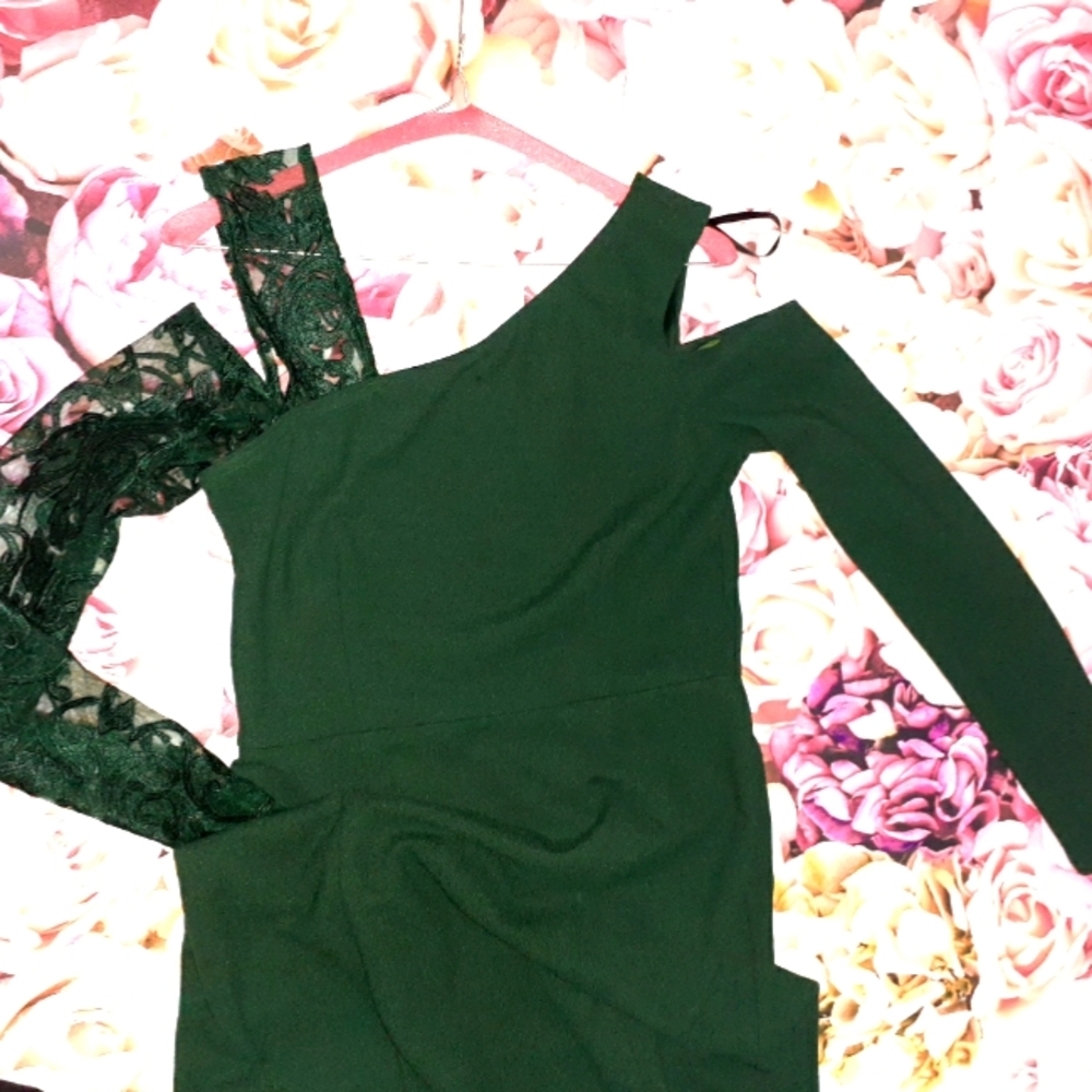 Emerald Green lace mermaid trumpet hem prom dress